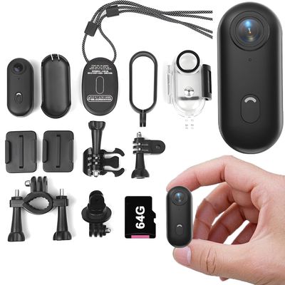 Gsnagole Small 4K Mini Body Thumb Camera, Wearable Action Body Cam, Sports Micro Action Cam, Magnetic Fishing Necklace for Chest, for Work, Travel, Fishing, Pet Walking (1080P Black-64G)