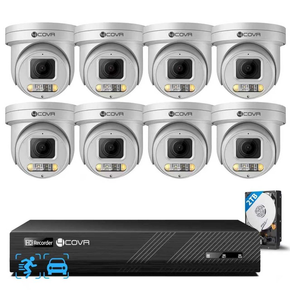 4COVR PoE PTZ Security Camera System 8 Channel, 8X 5MP IP PTZ Camera Two Way Audio, 280 Pan 90 Tilt 5X Optical Zoom, Smart Color Night Vision, Human Vehicle Detection, 4K NVR 2TB HDD, LY5XCP5M0808