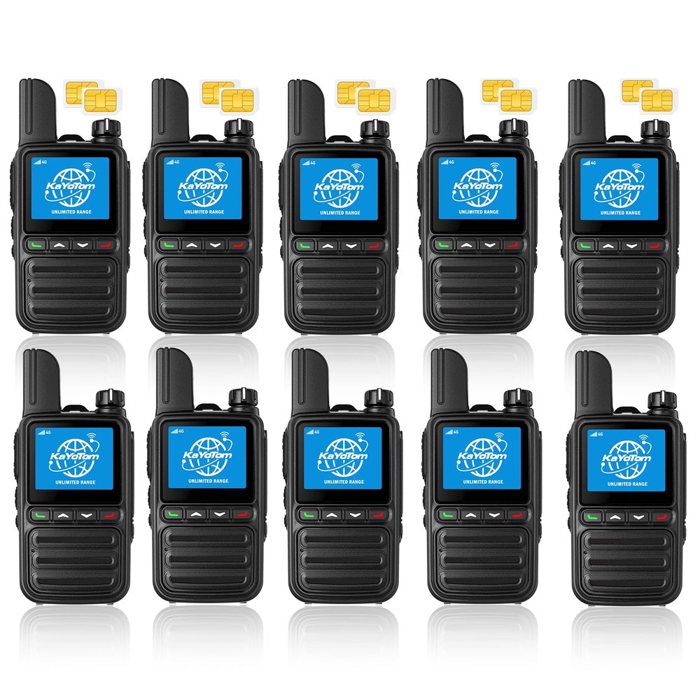 KAYOTOM Lifetime Free Unlimited Range Rapid Global Walkie Talkies PTT Push-to-Talk Over Cellular Nationwide 5000+ Miles POC 4G LTE Handheld Long Range Two Way Radio for Team Management (10Pack&SIM)