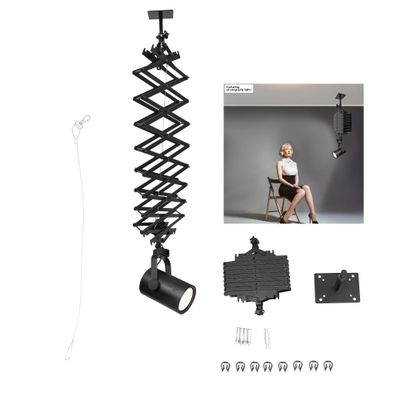 2M Photography Ceiling Rail System, Stretch Ceiling Light Mount Support Retractable Photograph Lighting Kit Stretch Ceiling Drop Pantograph w/Pulley Safety Rope, for Studio, 21.7-78.7 in Up to 22 LBS