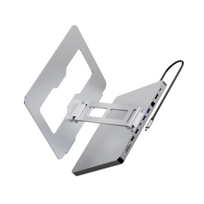 10 Port Laptop Docking Station and Folding Rising Base Holder and Comprehensive Device Protections Aluminum Stand