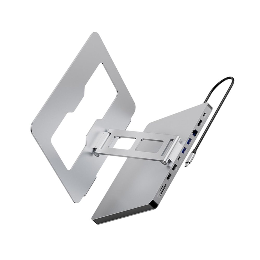 10 Port Laptop Docking Station and Folding Rising Base Holder and Comprehensive Device Protections Aluminum Stand