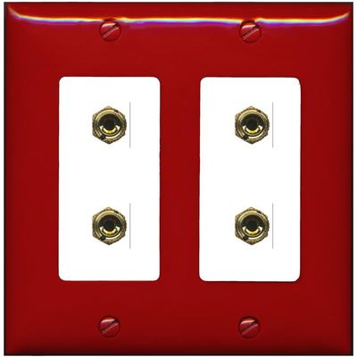 RiteAV 4 Banana 2 Speaker Surround Female Coupler Binding Post Wall Plate - 2 Gang [Red/White]