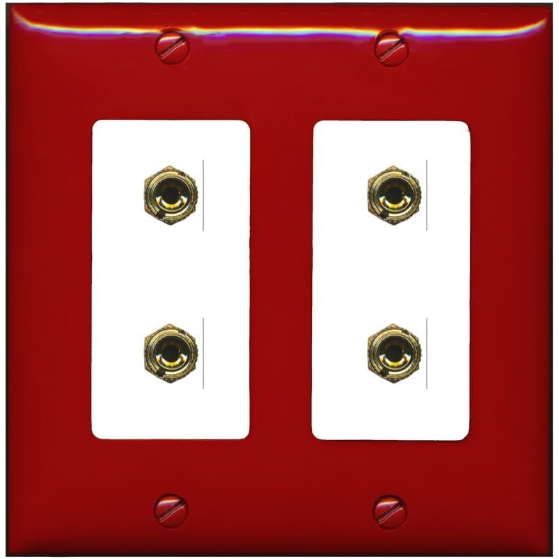 RiteAV 4 Banana 2 Speaker Surround Female Coupler Binding Post Wall Plate - 2 Gang [Red/White]