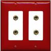 RiteAV 4 Banana 2 Speaker Surround Female Coupler Binding Post Wall Plate - 2 Gang [Red/White] view 1
