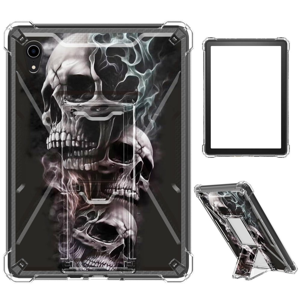 Case for iPad mini 7 A17 Pro 2024/iPad Mini 6 2021 8.3 Inch iPad mini 7th/6th Gen,Clear TPU Shockproof Stand Bumper Back Cover Transparent Case,Skull/Black