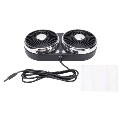Dual Head Car USB Fan, 3 Speed DC 5V 360 Rotation Quiet Vehicle Cooling Fan for Sedans SUVs RVs Trucks, Suitable for sedans, SUVs, RVs and Trucks (Black)