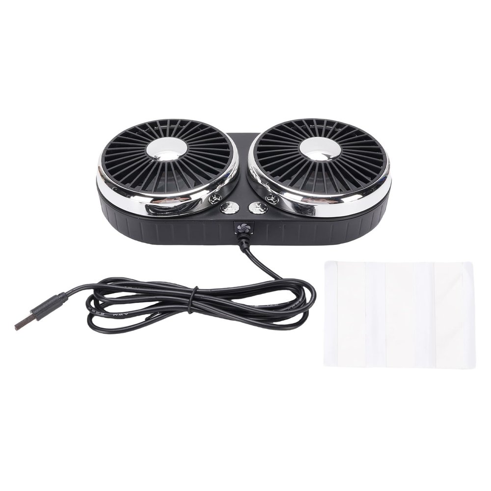 Dual Head Car USB Fan, 3 Speed DC 5V 360 Rotation Quiet Vehicle Cooling Fan for Sedans SUVs RVs Trucks, Suitable for sedans, SUVs, RVs and Trucks (Black)