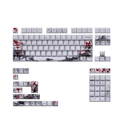 128 Key OEM Profile Keycaps Plum Blossom Keycaps fit for Mechanical Keyboards(Russian)