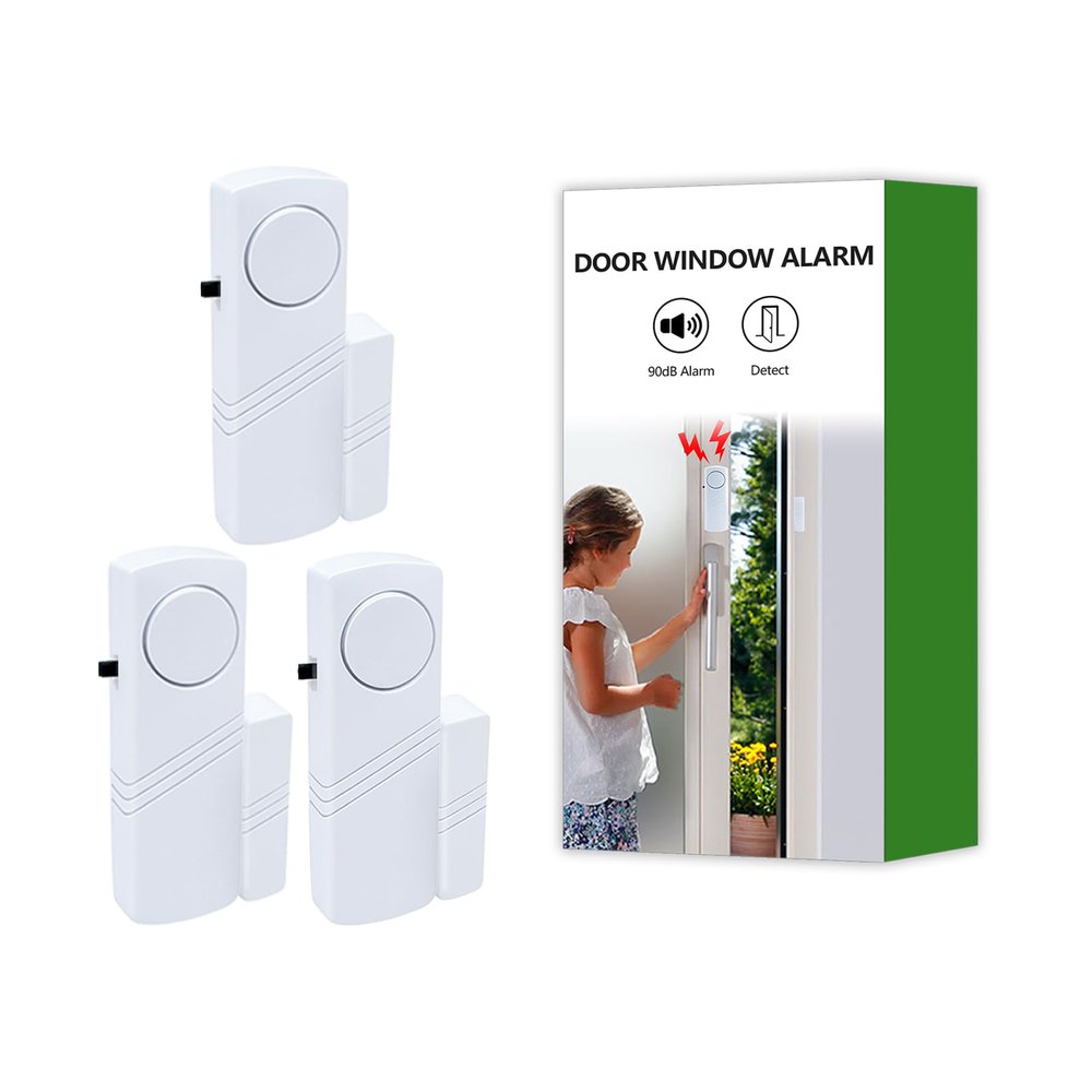 Door Window Alarm, 90dB Door Alarms Sensor for Kids Safety, Home Security, Door Window Burglar Alarm, Window Pool Alarms for Home, Apartments, Offices, Hotel Rooms (3pack)