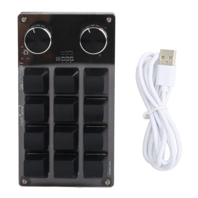 Dam Skerisi Programmable Macro Keyboard with RGB 12 Keys Mini Keypad for Office Games Music Media Customizable DIY Functions with Knobs Plug and Play USB Interface Durably Blue
