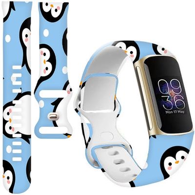 BOSPFJG Sport Bands Compatible with Charge 6 /Charge 5 for Women Men,Soft Waterproof Replacement Straps Wristbands for Charge Advanced Fitness Tracker(Cute Cartoon Penguin)