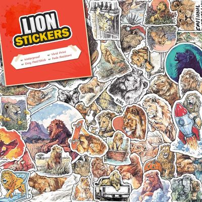 100 PCS Lion Stickers Pack  Waterproof Vinyl Decals for Water Bottles, Laptops, Phones, Notebook, Cars  Cool Vibrant Graphics for Lion Enthusiast