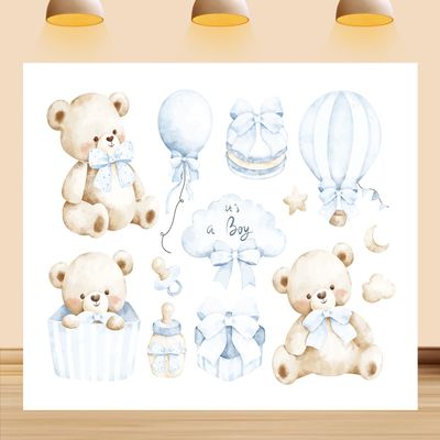 10X8ft Baby Shower Backdrop Baby in Bloom Banner Decorations for Boys Blue Background Party Cake Table Decoration Banner Photo Booth Props