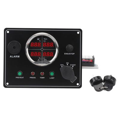 Dam Skerisi 4 in 1 Boat Gauges Panel Digital Display for Yachts Speedboats, Monitoring Fuel Tier, Water Temperature, Voltage Oil Pressure, Metal Plastic Construction, Simple Installation, (Black)