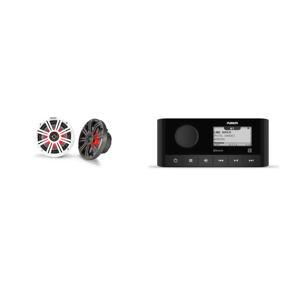 Fusion MS-RA60 Marine Stereo with Wireless Connectivity w/ KM65 6.5-Inch (165mm) Marine Coaxial Speakers with 3/4-Inch Tweeters, LED, 4-Ohm, Charcoal and White Grilles