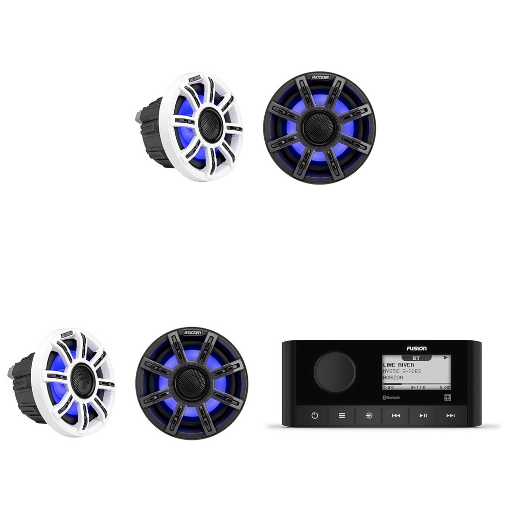 KICKER Fusion MS-RA60 Marine Stereo with Wireless Connectivity w/ (2 Pair) 51MSC654 - MSC 6.5-Inch Premium Marine 4-Ohm LED Coaxial System, Pair