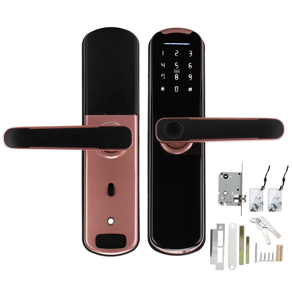 Pilipane Digital Door Lock Smart Lock Fingerprint Password IC Card Rose Gold Anti Theft Security for Office Home Aluminum Alloy