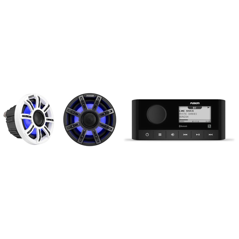 Fusion MS-RA60 Marine Stereo with Wireless Connectivity w/ 51MSC654 - MSC 6.5-Inch Premium Marine 4-Ohm LED Coaxial System, Pair