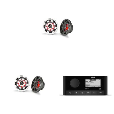 Fusion MS-RA60 Marine Stereo with Wireless Connectivity w/ (2 Pair) KM65 6.5-Inch (165mm) Marine Coaxial Speakers with 3/4-Inch Tweeters, LED, 4-Ohm, Charcoal and White Grilles