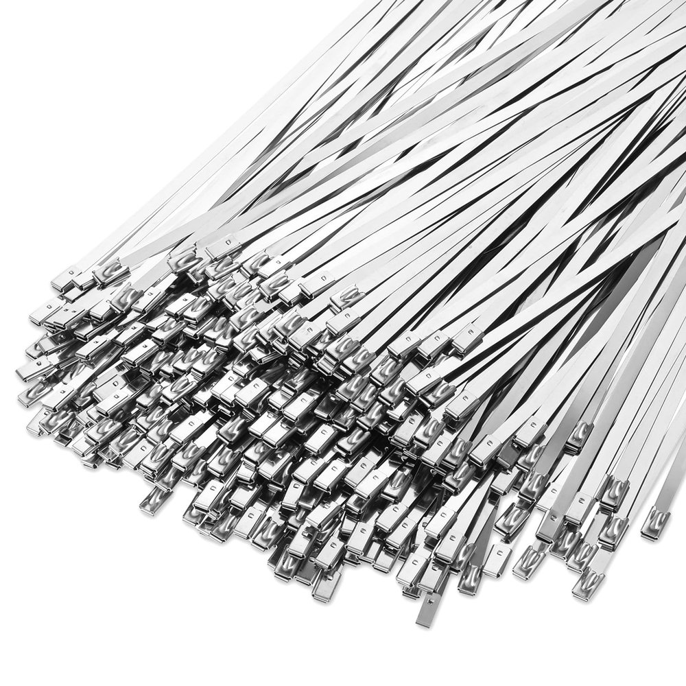 500 Pcs Metal Zip Ties 11.8 Inch Heavy Duty 304 Stainless Steel Zip Ties Self Locking 220 Pound Tensile Strength Cable for Outdoor Workshop Canopy Chain Link Fence Exhaust Wrapping