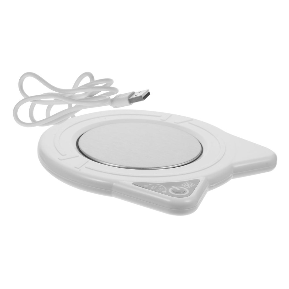 JECOMPRIS 1Set Mug Warmer USB Charging Coaster Thermostatic Cup Mat for Office Use Automatic Shut Off Elegant White Design for Lovers Keeps Beverages Warm