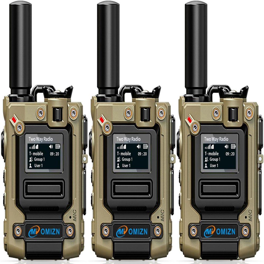 OMIZN M8 Global Walkie Talkie with SIM Card Unlimited Range Cellular Network PoC Two Way Radios Long Range 6800mAh AES256 IP54 Shockproof Noise Reduction MON Type-C Charging 3 Pack