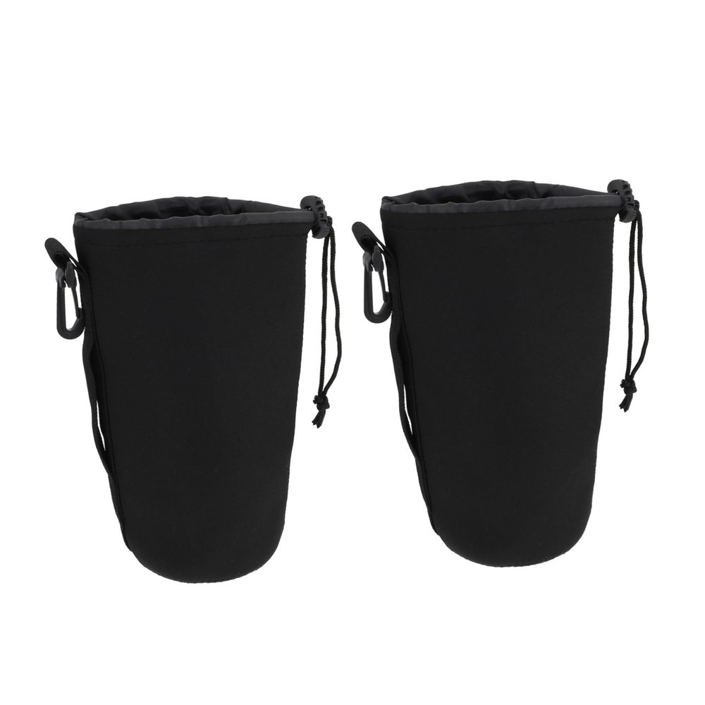 Angoily 2Pcs Xl Drawstring Neoprene Lens Pouch Flexible Camera Lens Bag Protective Case for DSLR and Mirrorless Cameras Design Convenient Hook for