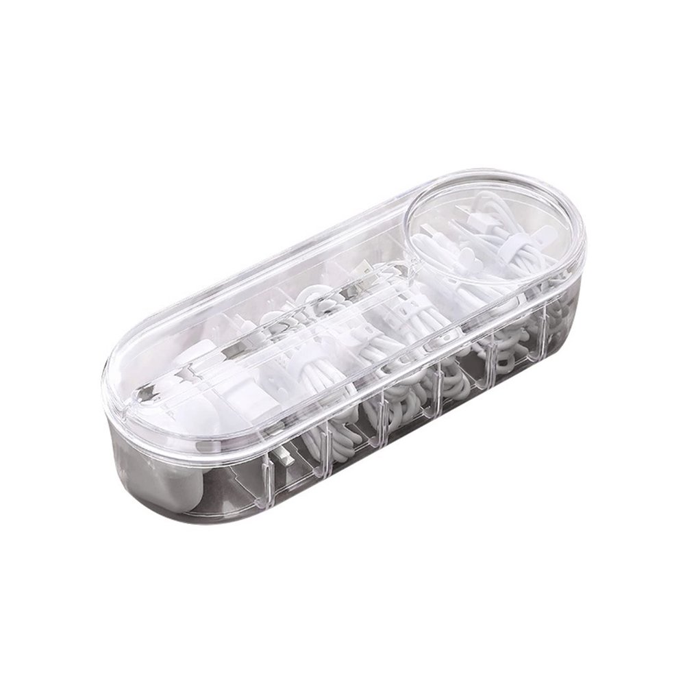 Cable Tidy Box Compartment Data line Storage Box Office Storage Desktop with Cover Transparent Compartment Earphone Jewelry Storage Box Cable Management