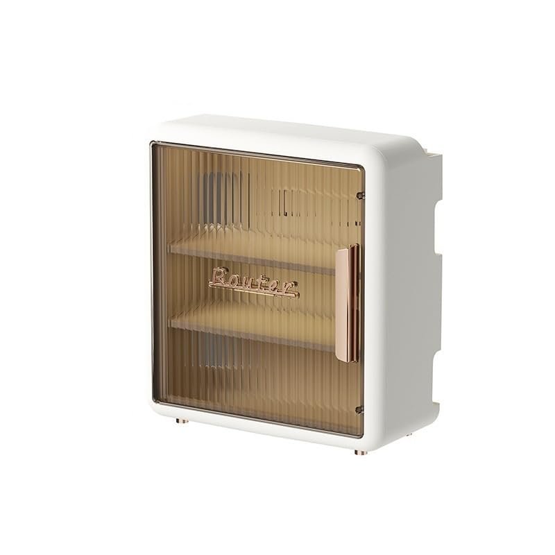 AEYSD-456 Cable Tidy Box Multifunctional Wall Mounted Router Storage Box Perforation-Free Set-top Box Wire Light Cat Organizer Box Light Luxury Shelving Cable Management(Pearly White)