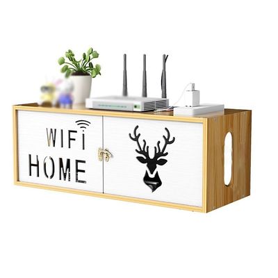 AEYSD-456 Cable Tidy Box WiFi Router Storage Shelf Deer Cherry Wood TV Set-Top Box Shelter Wall Mounted Wire Power Board Socket Holder Organizer Rack Cable Management