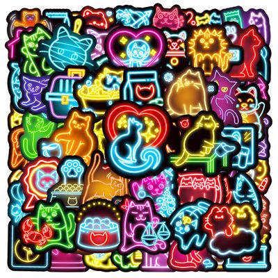 100pcs Neon Cat Theme Waterproof Vinyl Stickers - Cats Decor & Party Favors Gifts for Laptop, Water Bottle, Skateboard