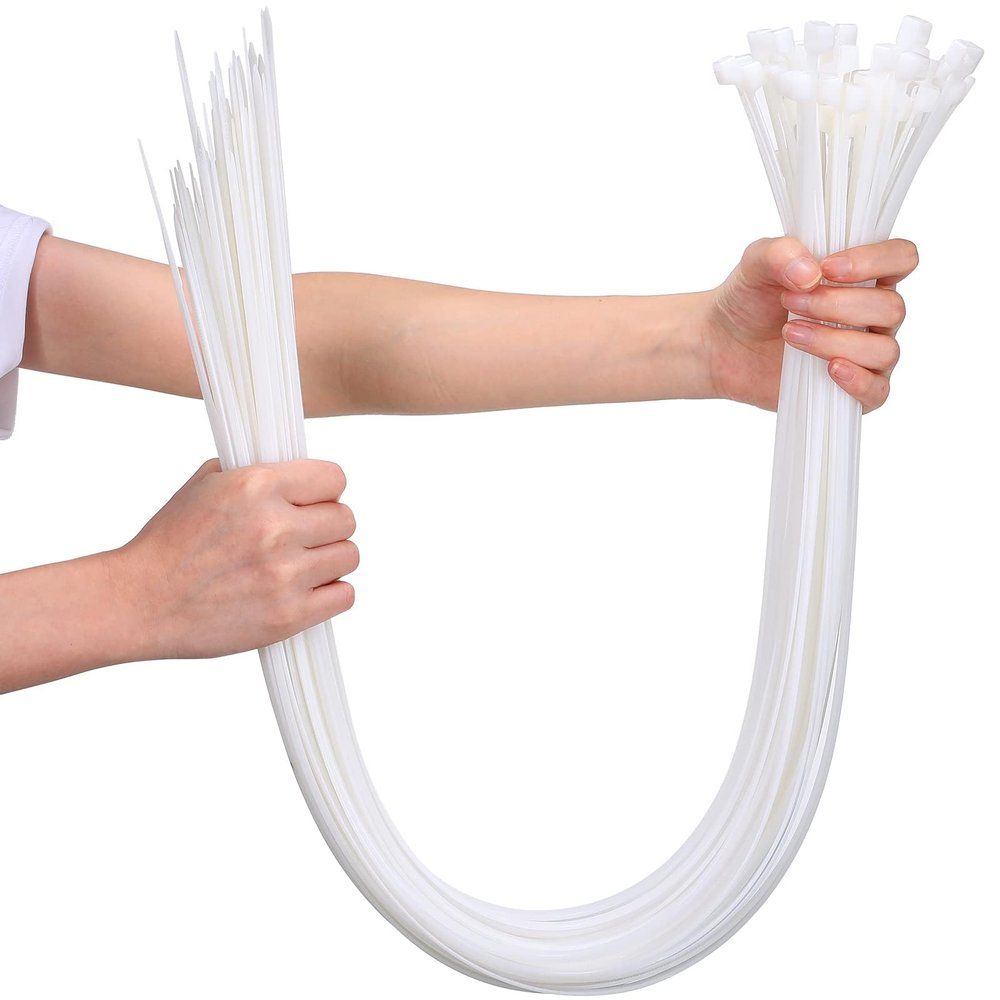 100 PCS Zip Ties Heavy Duty, 24 Inch White Extra Long Cable Ties, 175 lbs Self-Locking Strong Plastic Tie Wraps for Indoor and Outdoor Use
