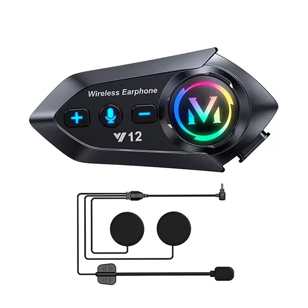 Laugwey Motorcycle Helmet Bluetooth Headset,Wireless Bluetooth Helmet Headphone Intercom with Handsfree Call/500M Distance/IP56 Waterproof/Voice Assistant/Music Sharing/RGB Light (1Set - Hard Mic)