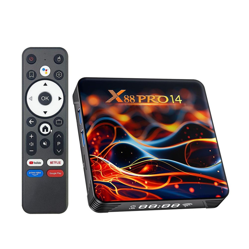 Android TV Box 14.0, 2025 Android Box RK3518 2GB 16GB Support 4K 8K WiFi 6 2.4G/5.8G Dual-Band WiFi HDR10+ 100M Ethernet Bluetooth 5.0 USB 3.0 Smart Box with Voice Remote Control