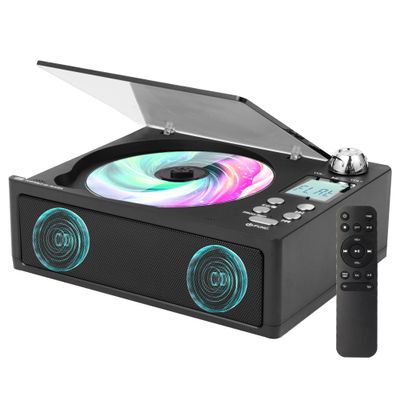 M-Amazup CD Player Portable, Desktop CD Players for Home with Cable and Adapter, Dual Speakers, Support Opt/USB/TF Card/AUX/FM with Remote Control, LCD Display, 3.5mm Headphone Jack, Black