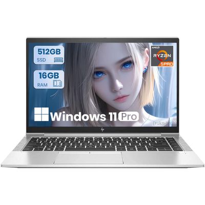 HP Elitebook 845 G7 Business Laptop, 14-inch FHD(1920x1080) Display, AMD Ryzen 5 Pro 4650U 6-Core, 16 GB RAM, 512 GB SSD, Backlit KBL, Fingerprint Unlock, Windows 11 Pro (Renewed)