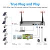 GUDFIDELIO Surveillance System 4 Packs Solar Security Cameras 4MP Clarity for Outdoor, Indoor, Plug and Play 100% Wire-Free, 4K HD NVR 10CHN, 2.4G WiFi Wireless Connection, Two-Way Audio Talk view 4