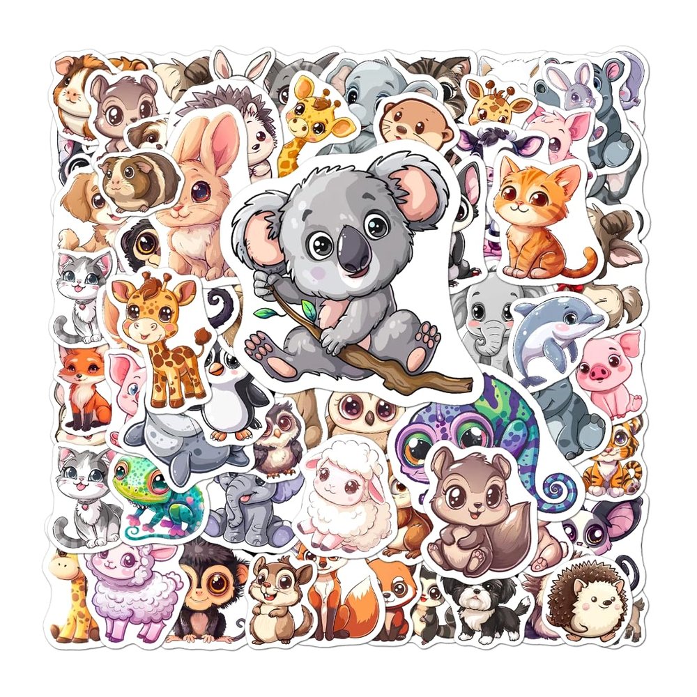 108 Pcs Cute Animal Stickers Pack for Kids, Vinyl Waterproof Cartoon Decals, Ideal for Water Bottles, Laptop, Phone, Skateboard, Aesthetic Fun Sticker Set for Girls Boys Teens