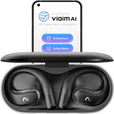 viaim OpenNote AI Voice Recorder Earbuds - Open Ear with FlashRecord Instant Audio, Call Recording, Transcription & AI Summary, 2-in-1 AI Note Taker for Meetings, Driving & Sports, Black