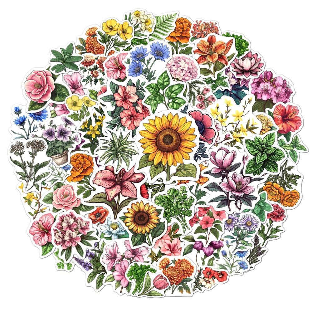 108 PCS Floral Stickers Pack, Aesthetic Botanical Vinyl Waterproof Stickers for Laptop, Water Bottle, Journaling, Floral Decals for Adults, Teens, Crafts, Scrapbooking, Gifts