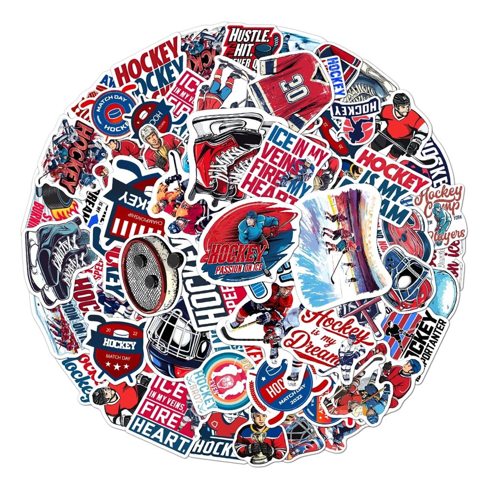 108 PCS Ice Hockey Stickers Pack, Waterproof Vinyl Decals for Water Bottles, Laptop, Phone, Skateboard, Sports Team Party Decorations, Gifts for Hockey Fans Teens Kids Adults