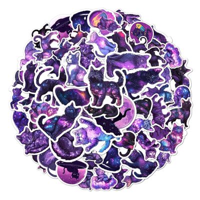 108 PCS Cat Vinyl Stickers, Waterproof Cosmic Cat Decals for Kids Teens Adults, Cute Purple Starry Sky Stickers for Water Bottles, Laptops, Phone, Skateboards, Journals, Gifts
