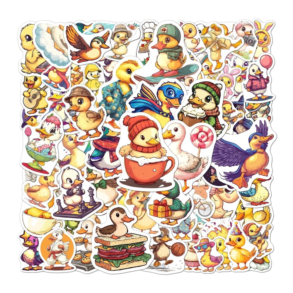 108PCS Cute Duck Vinyl Stickers, Funny Cartoon Waterproof Decals for Water Bottle, Laptop, Skateboard, Phone, Scrapbook, Helmet, Ideal Gift for Kids Teens Adults, Duck Aesthetic