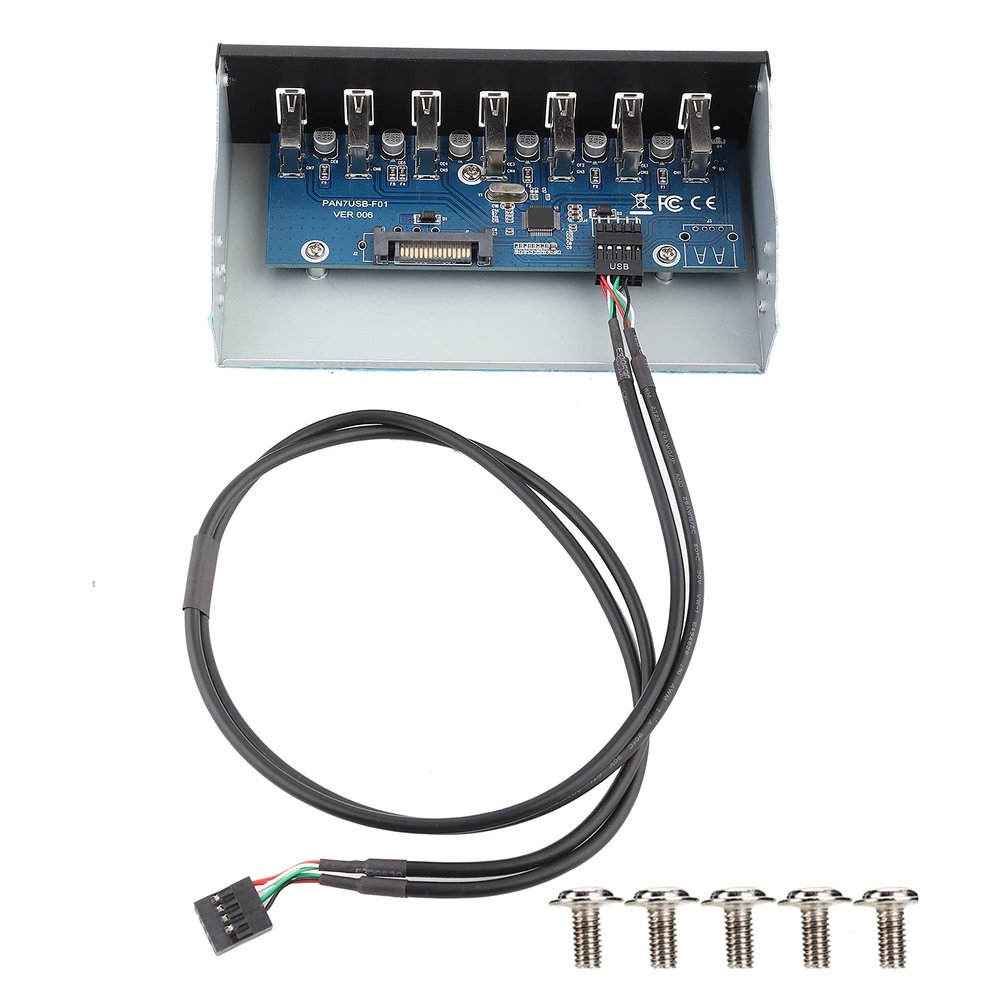 7 Port USB 2.0 Hub Panel for 5.25in Computer Box, Lossless Data, Speed Interfaces, Simultaneous Multi Device Connectivity