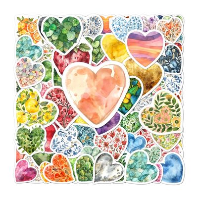 108 Pcs Watercolor Heart Stickers, Aesthetic Artistic Vinyl Waterproof Decals, Cute Colorful Decorative Stickers for Laptop, Water Bottles, Scrapbooks, Journals, DIY Crafts, Ideal