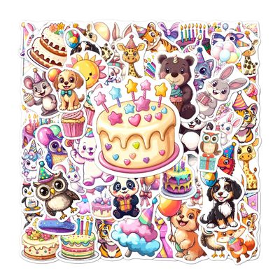 108 PCS Happy Birthday Stickers for Kids, Cute Vinyl Celebration Decals for Birthday Party Favor, Waterproof Cartoon Animal Cake Balloon Gift Stickers for Laptop, Water Bottle