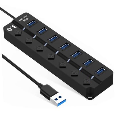 CONGARTENO USB 3.0 Hub Independent Controls 7-Port USB Splitter Adapter for Laptop LED Indicators for Multiple Devices