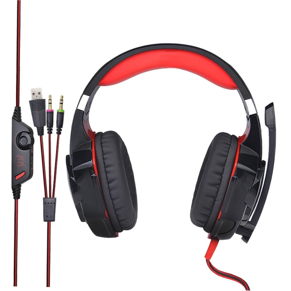 LABRIMP Gaming Headset with LED Light Noise Cancelling Over Ear Design Deep Bass Stereo Sound Compatible with PC and Gaming Consoles for Gamers Red