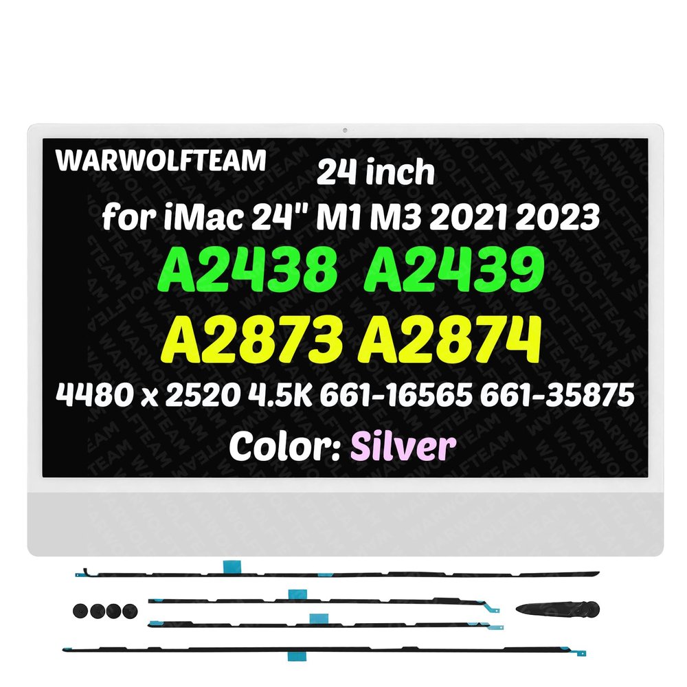 WARWOLFTEAM 24in LM235UH1(SD)(B1) Compatible with iMac A2438 A2439 A2873 A2874 M1 M3 2021 2023 EMC 3663 EMC 3664 EMC 8206 EMC 8207 4.5K LCD Screen Display Assembly(661-16565 661-35875 Silver)